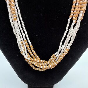 Boho White & Wood‎ Bead Layered Necklace Handmade Statement Jewelry